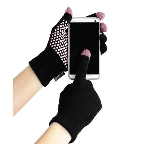 Mato & Hash Touchscreen Compatible Tech Gloves with Grip Palm - Black/Pink CA7075