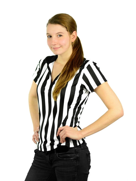 Women's 1/4 Zip-Up Quarter-Zip Referee Short Sleeve Ref Tee Shirt