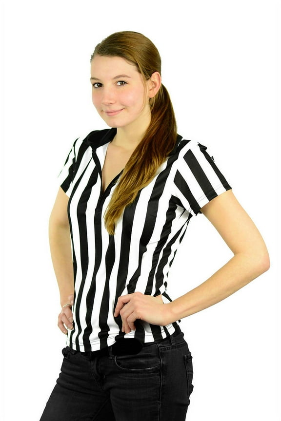Women's 1/4 Zip-Up Quarter-Zip Referee Short Sleeve Ref Tee Shirt