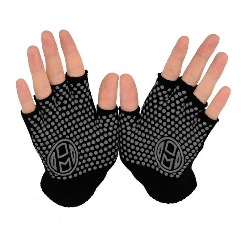 Mato & Hash Yoga Pilates Fingerless Exercise Grip Gloves - 3PK Black CA7050