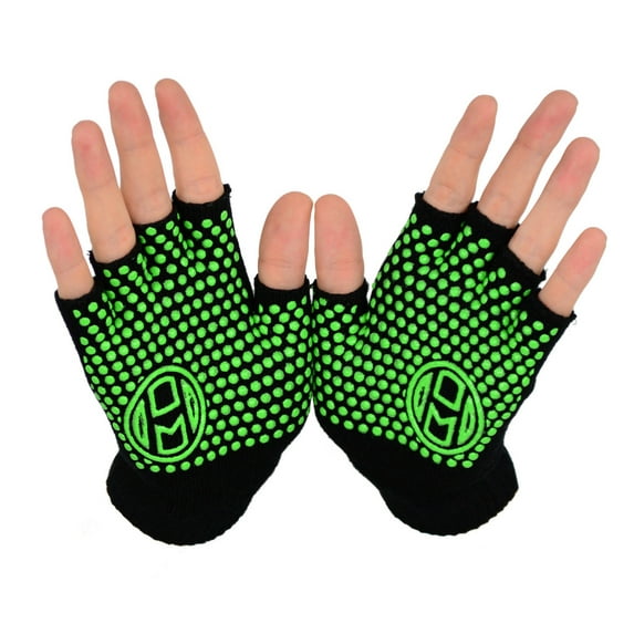 Mato & Hash Yoga Pilates Fingerless Exercise Grip Gloves - Black/Bright Green CA7050