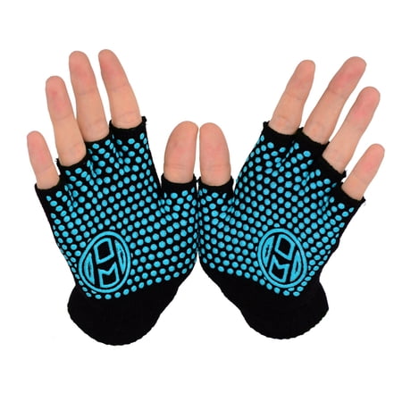 Mato & Hash Yoga Pilates Fingerless Exercise Grip Gloves - Black/Scuba Blue CA7050