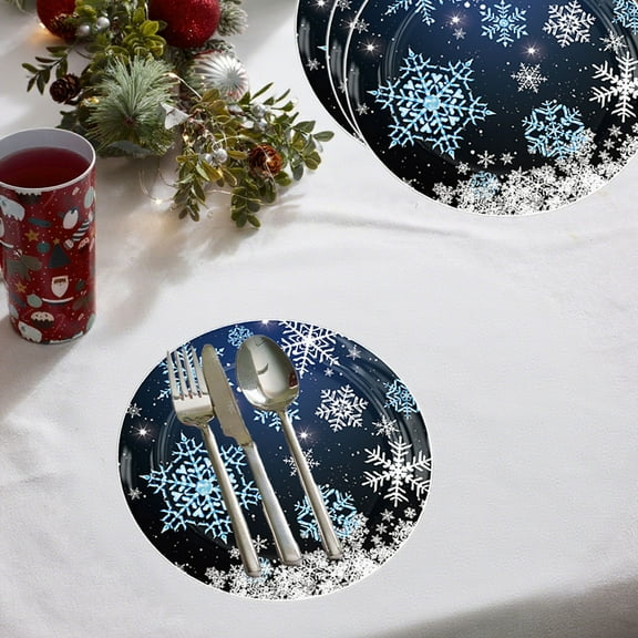 Matoen 10-Pack Black Snowflake Paper Plates Napkins Tableware Set for Winter Birthday Party Christmas Xmas Dinner Party Supplies