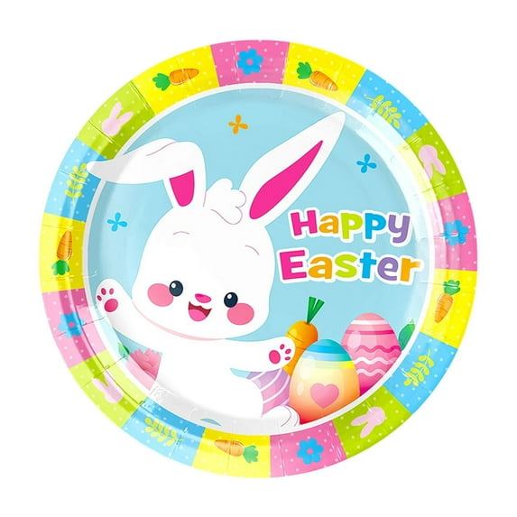 Matoen 10 Pcs Easter Tableware Party Supplies - Colorful Eggs Bunny Pattern Disposable Paper Plates for Spring Celebrations Picnic Favors