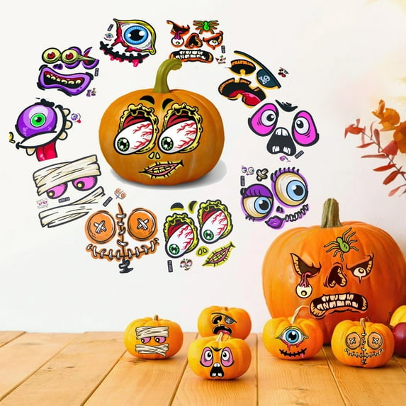 Matoen 10 Pieces of Mini Halloween Pumpkin Face Stickers,Mini Pumpkin Decorating Stickers for Kids Halloween Party Favors Party Supplies