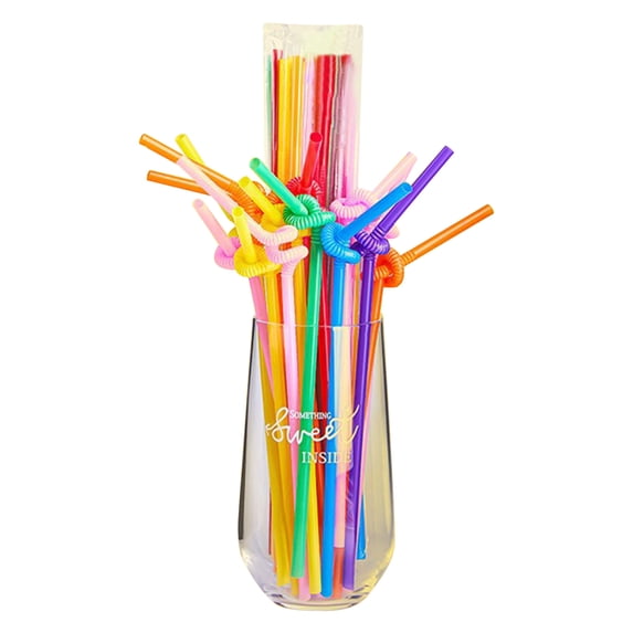 Matoen 100 Pack Extra Long Plastic Drinking Bendy Straws, Flexible Disposable Cocktail Twisty Straws, Colorful Smoothie Neon Curly Straws, Coffee Stirrers Fun Straws