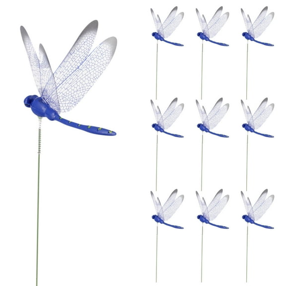 Matoen 10Pcs Dragonfly Garden Stakes Decor, 13 Inch Blue Dragonfly Stake, Plastic Yard Art ornaments, Mothers Day Ideal Gifts, Outdoor Lawn Pathway Patio Decoration