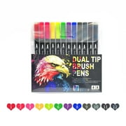 Matoen 12-Color Double Tip Marker Pens Set, 3ml Highlighter Watercolor Pens for Juniors & Adults, Vibrant Washable Ink with Fine & Broad Nibs, Ideal for Hand Lettering, Sketching