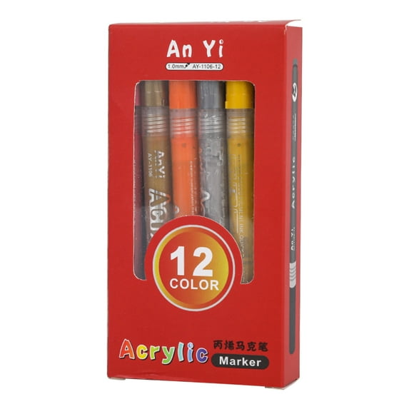 Matoen 12 Colors Acrylic Paint Pens Paint Markers, Fine Tip Point Acrylic Paint Pens for Rock Painting, Canvas, Wood, Ceramic, Glass, Stone, Fabric