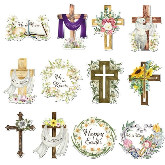 Matoen 12 Pcs Paper Religious Easter Ornaments for Tree Rustic Jesus Cross Paper Cutouts Easter Decorations for Small Tree Home Indoor Decor