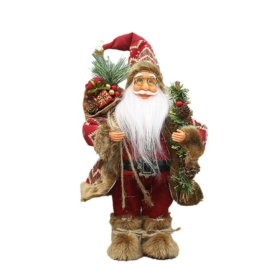 Matoen 12 inch Christmas Sitting Santa Hand Crafted Red Coat Santa Claus Figurines Doll with Gift Bag and Presents Christmas Decoration for Home Office Table Xmas Party Ornament Gift
