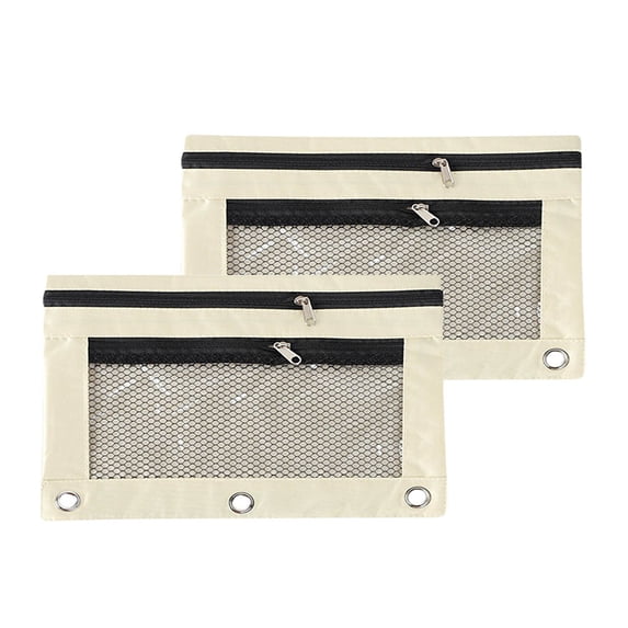 Matoen 2 Pack - Binder Pouch, Oxford Cloth Pencil Pouch 3 Ring Beige Pencil Case,Pencil Bags with Zipper