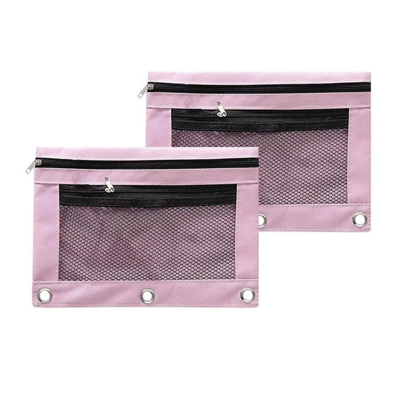 Matoen 2 Pack - Binder Pouch, Oxford Cloth Pencil Pouch 3 Ring Pink Pencil Case,Pencil Bags with Zipper