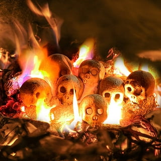 2pc Ceramic Fireplace Skull Firepit Skeleton Fire Log Fall Halloween Decor Set 2pc Ceramic Fireplace Skull Firepit Skeleton Fire Log Fall Halloween Decor Set