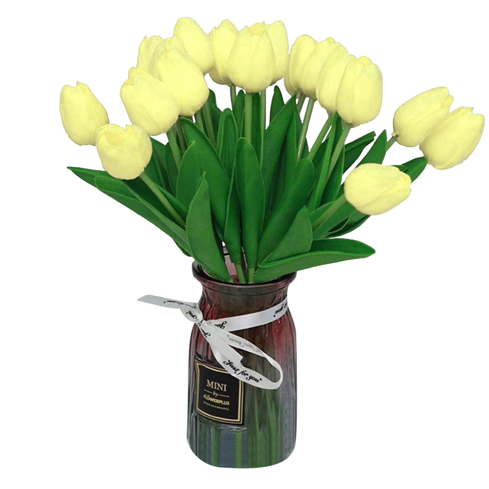 20PCS Artificial Tulip Flowers - 13.7" Real Touch PU Tulips For Home Decor (Milky White)