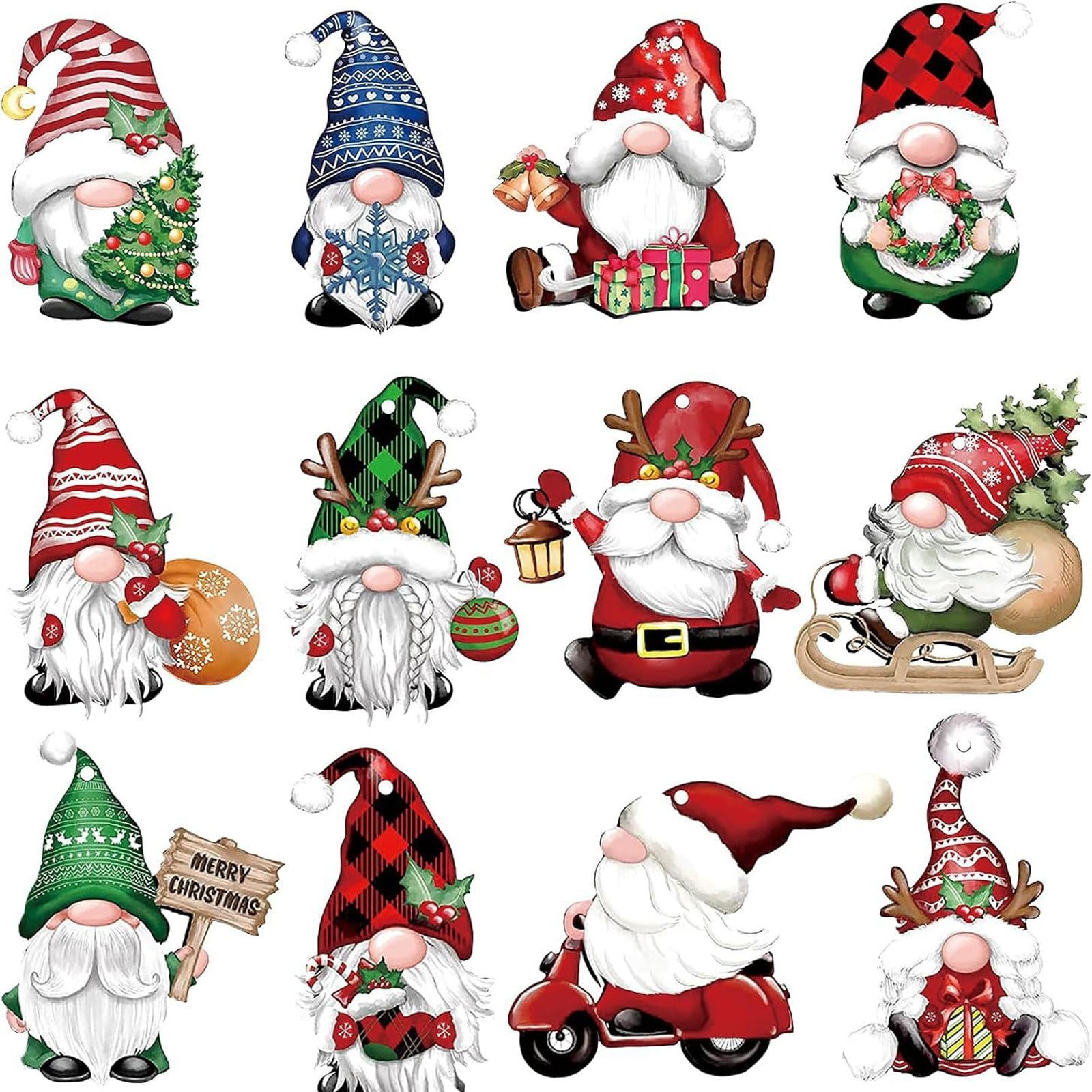 Festive Multicolor Wooden Christmas Gnome Ornaments Set