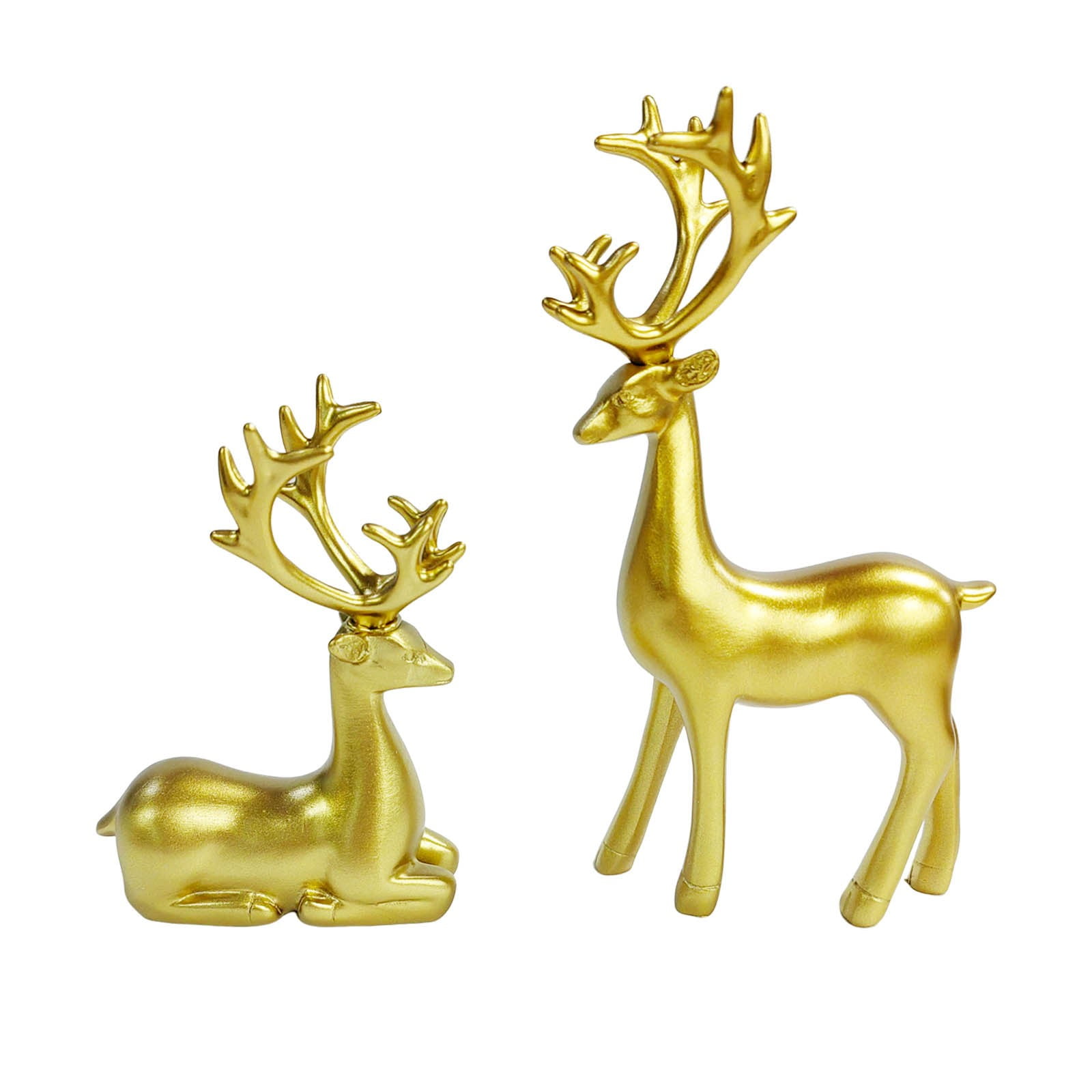 Gold Resin Winter Deer Sculpture Set