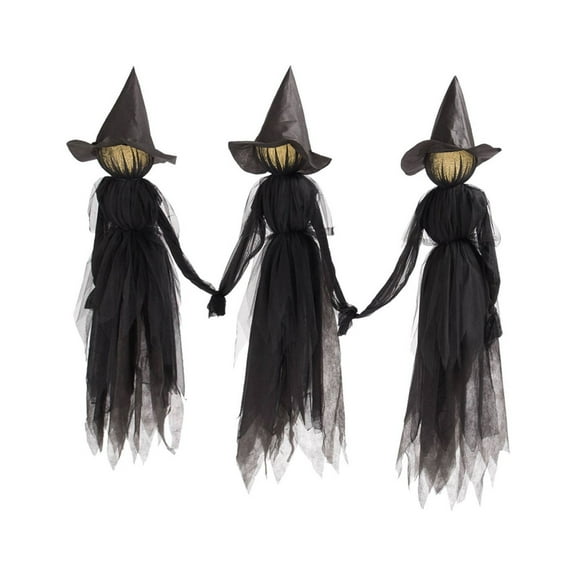 Matoen 3 Pcak Halloween Witch Props, 5FT Hanging with Red LED Glowing Eyes, Voice Activated Life-Size Spooky Hag for Halloween Party, Haunted House, Yard, Ceiling, Indoor Outdoor Decor