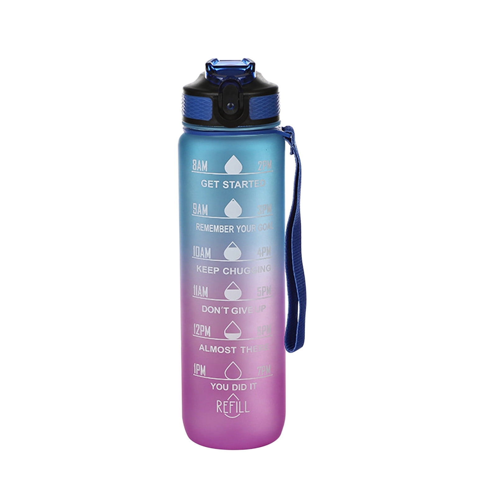 SOLARA 32oz Motivational Water Bottle With Straw & Time Marker - BPA Free Tritan, Blue Hawaii