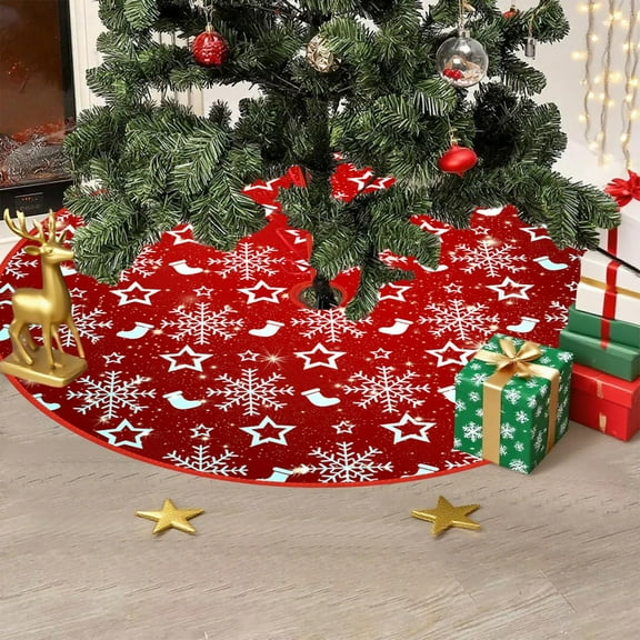 Matoen 35 Inch Christmas Tree Skirt, Round Festive Snowflake Design Tree Bottom Cover for Xmas Party Home Decor, Durable Cloth Mat for Xmas Wedding Party Living Room