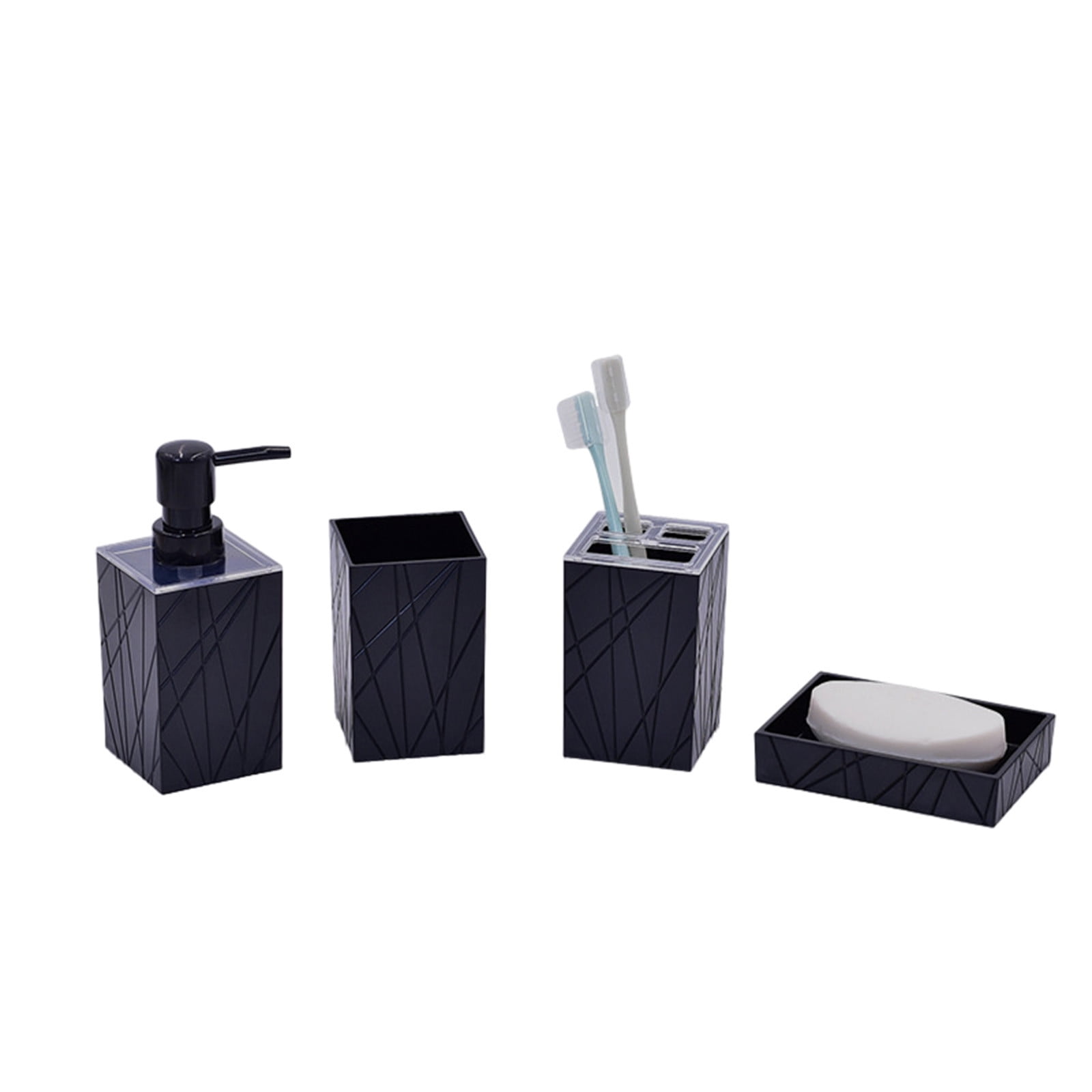 Matoen 4 Piece Plastic Black Bathroom Accessory Set with Soap Dispenser ...