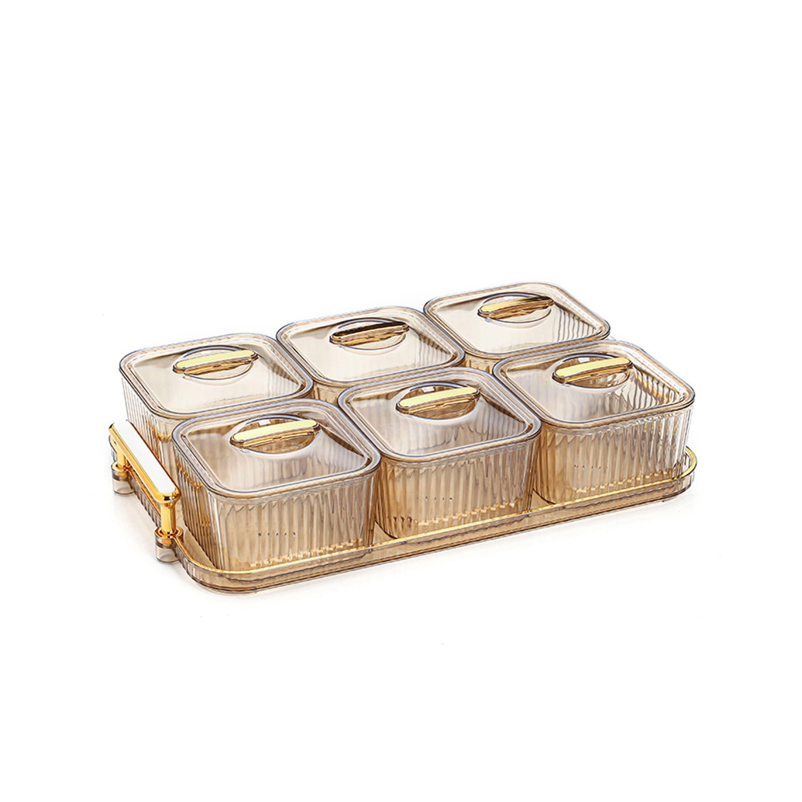 Matoen 6 Gold Glass Bowls Set with Gold Metal Rack, Condiment Dishes Serving Bowls Buffet Server