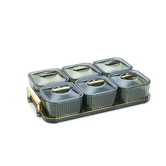 Matoen 6 Green Glass Bowls Set with Gold Metal Rack, Condiment Dishes Serving Bowls Buffet Server Food Display Relish Tray for Fruit Dessert Appetizer Nuts Snacks Candy Chip Dip