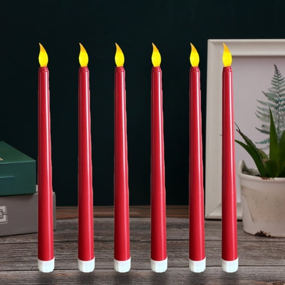 Matoen 6 Pcs Flameless Taper Candles with Remote, 11 Inches Plastic Red Led CandleSticks with Flickering Light, Battery Operated Window Candles for Christmas Decoration