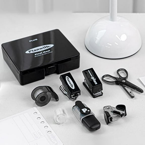 Matoen 7 Pcs Office Supplies Set, Desk Accessory Organizer Kit, Stapler Set, Scissor, Eraser, Black