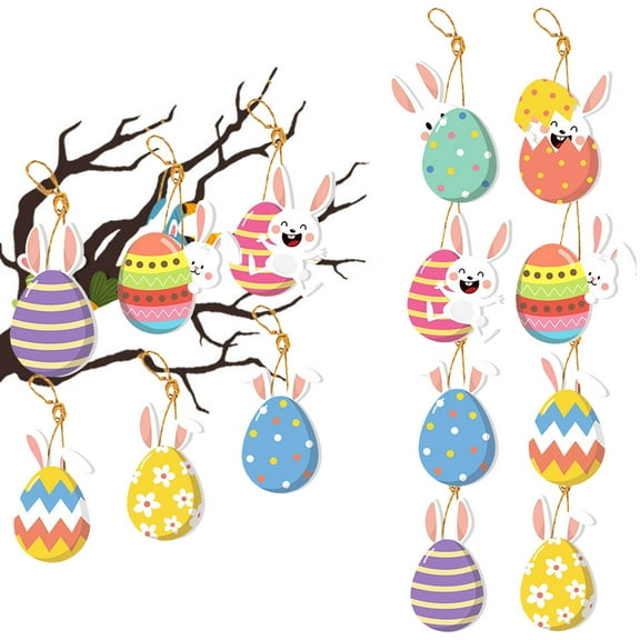 Matoen 8 Pcs Easter Ornaments for Tree Happy Easter Paper Hanging Ornaments Egg Bunny Spring Tree Decorations Gnome Chick Paper Slices Pendant with Rope for Home Spring Party Decor