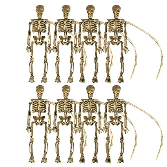 Matoen 8 Pcs Halloween Hanging Skeleton Decoration, 6” Posable Skeleton Halloween Decoration, Full Body Posable Joints Skeletons, Halloween Decorations Outdoor Indoor