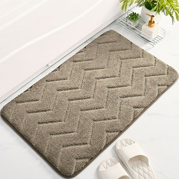 Matoen Bathroom Rugs, Extra Soft and Absorbent Plush Bath Mat Rug, Non Slip Bathroom Floor Mat, Machine Washable (16" x 24", Brown)