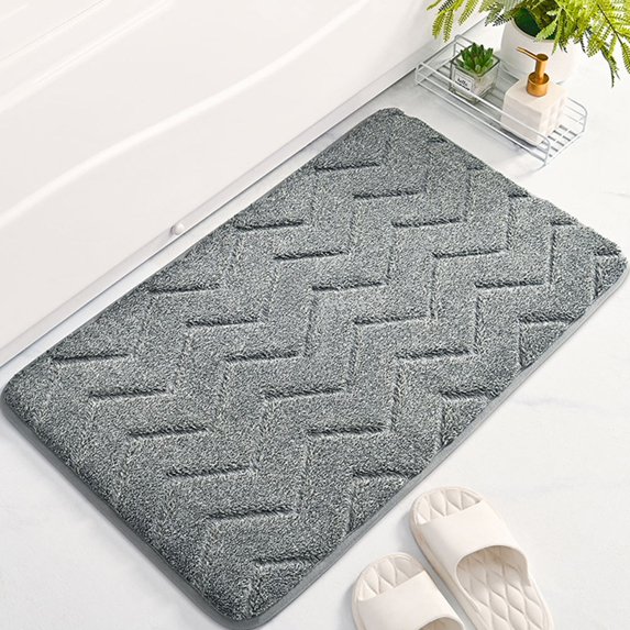 Matoen Bathroom Rugs, Extra Soft and Absorbent Plush Bath Mat Rug, Non Slip Bathroom Floor Mat, Machine Washable (16" x 24", Gray)