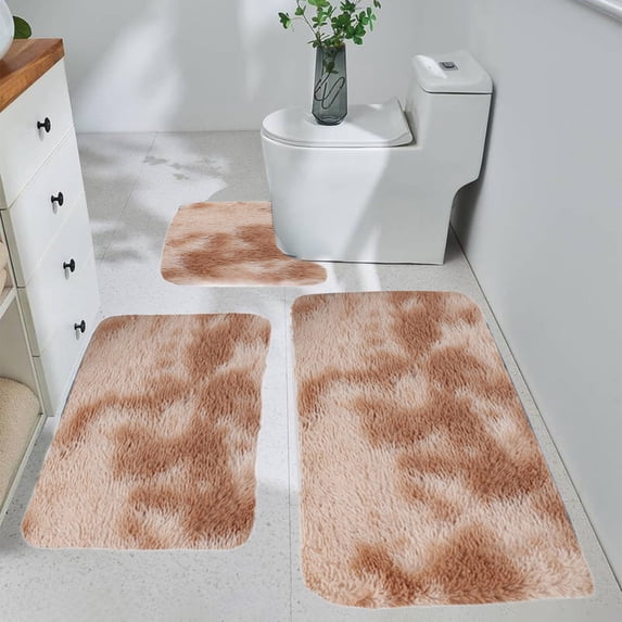 Matoen Bathroom Rugs Set 3 Piece, Extra Soft and Absorbent Fluffy Plush Bath Mat Rug Set, Non Slip Bathroom Floor Mat, Machine Washable (Blue)