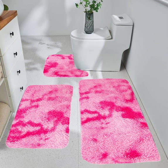 Matoen Bathroom Rugs Set 3 Piece, Extra Soft and Absorbent Fluffy Plush Bath Mat Rug Set, Non Slip Bathroom Floor Mat, Machine Washable (Blue)