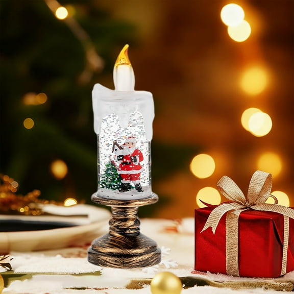 Matoen Battery Operated Flameless Candle with Rotating Waterfall Sparkle, Snow Globe Light for Christmas Home Decor, Plastic Waterproof LED