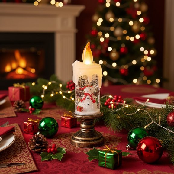 Matoen Battery Operated Flameless Candle with Rotating Waterfall Sparkle, Snow Globe Light for Christmas Home Decor, Plastic Waterproof LED