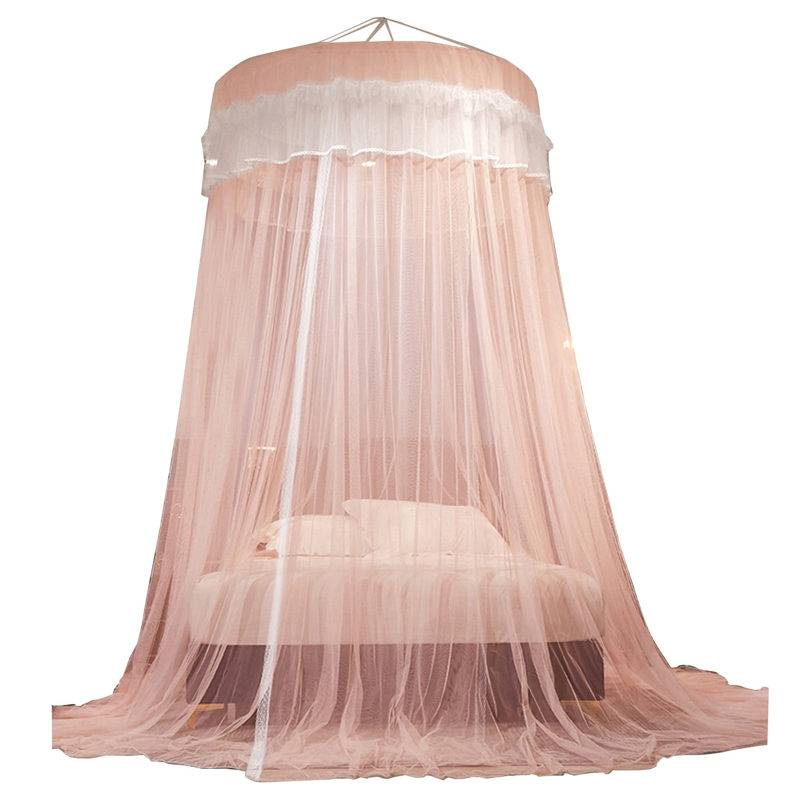 Matoen Bed Canopy for Girls, Princess Bed Curtain Net Large Size, Bedroom Decoration of Round Lace Dome, Quick Easy Installation (Pink)