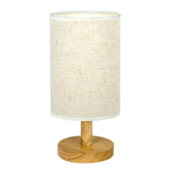 Matoen Bedside Table Lamp 5.70 Inches, 1-Light, Linen Fabric Shade Brown Wood Dimmable with LED Bulb