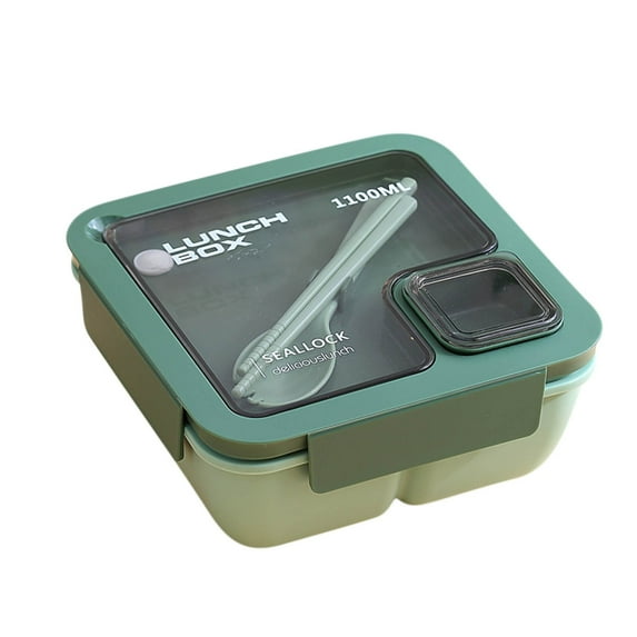 Matoen Bento Box Adult Lunch Box Portable Plastic Partition Integrated Multi-functional Light Food Bento Box, Green 6.7"x6.7"x3.1"