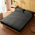 thumbnail image 1 of Matoen Black Polyester Fitted Bed Sheet Sets ‌‌Full XL, Solid Color Fitted Sheet Set, All Season Bedding Set, 3 Pcs Soft Bedding Set with 1 Fitted Bed Sheet & 2 Pillow Covers, 1 of 7