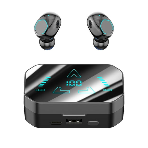 Matoen Bluetooth Earphones Wireless Sports Ear Buds 95h Running Time with Flashlight & Digital Display Charging Case Black