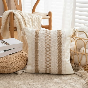 Matoen Brown Cotton Pillow Covers Boho Decorative Spliced Throw Pillow Covers Soft Couch Pillowcases Patchwork Textured Cushion Covers for Living Room Bed Sofa 18x18 inch