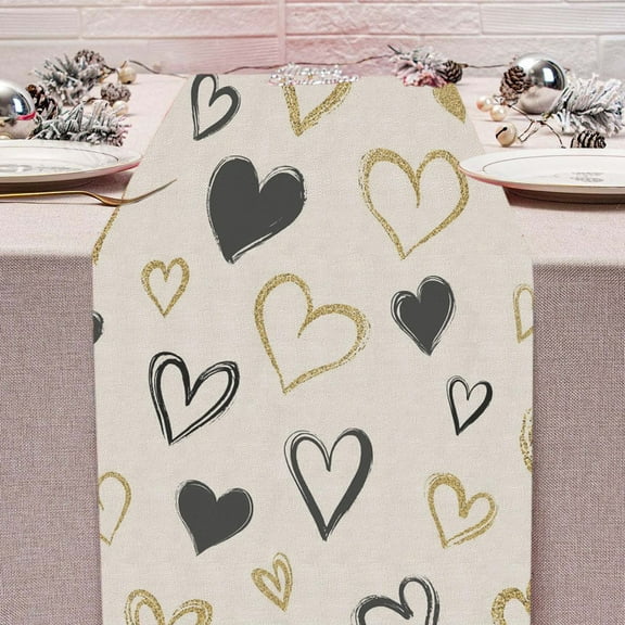 Matoen Buffalo Plaid Heart Love Valentine's Day Table Runner, Anniversary Wedding Kitchen Dining Table Decoration for Home Party Decor 13x35.4 Inch