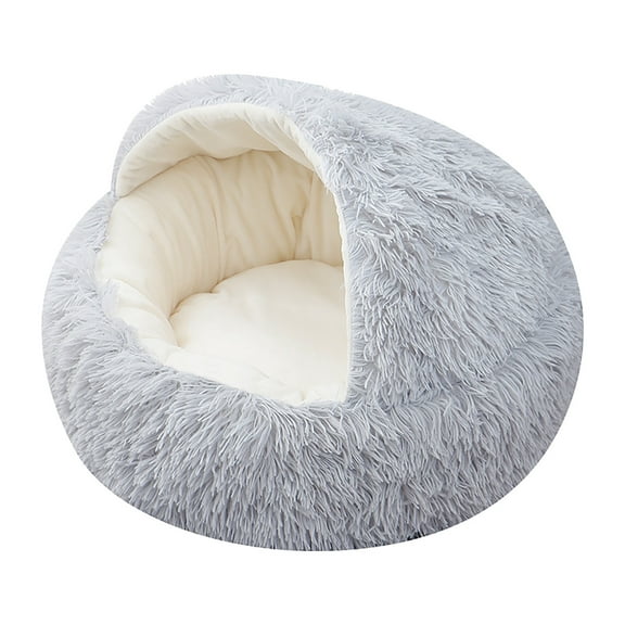 Matoen Cat Bed Round Soft Plush Burrowing Cave Hooded Cat Bed Donut for Dogs & Cats, Faux Fur Cuddler Comfortable Self Warming Pet Bed