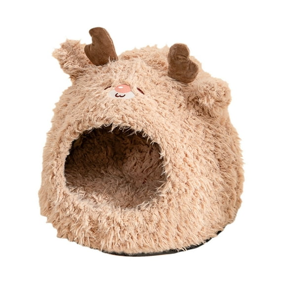 Matoen Cat Beds for Indoor Cats - Cat Bed Cave with Removable Washable Cushioned Pillow, Soft Plush Premium Cotton No Deformation Pet Bed, Lovely Deer Cat House Design, Brown, 3 Sizes