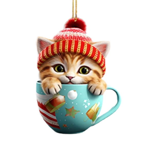 Matoen Cat Christmas Ornaments Acrylic Kitty Hanging Ornaments Decorative Christmas Hanging Figurine Ornament Xmas Cute Acrylic Ornament for Christmas Tree Decoration