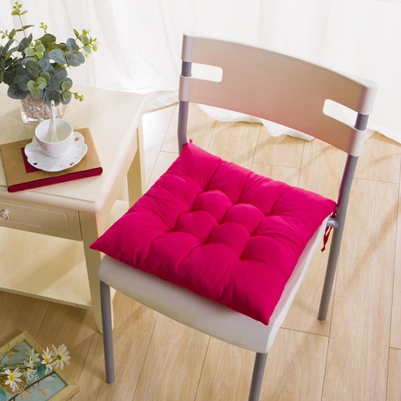 Matoen Chair Cushions for Dining Chairs, Indoor Kitchen Chair Cushions with Non Slip Backing, Tufted Shredded Memory Foam Kitchen Chair Pads, 16"x16", Hot Pink