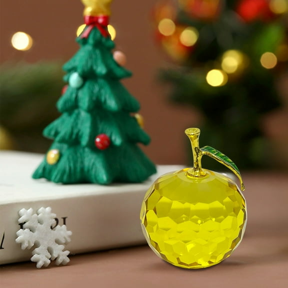Matoen Christmas Crystal Faceted Glass Apple Ornament, Handcrafted Collectible Figurine for Xmas Gifts, Christmas Tree and Home Decor