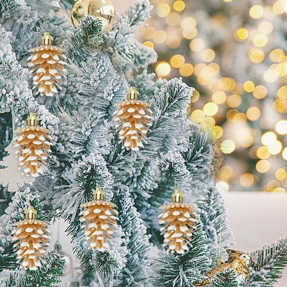 Matoen Christmas Hanging Pine Cone Decorations 6Pcs Glitter Pinecone Hanging Ornaments Shatterproof Decorative Baubles for Xmas Tree House Holiday Party Decor